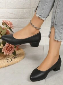 Zapatos de mujer de tacón bajo y bajo escote, zapatos profesionales negros - Negro - Ver 5
