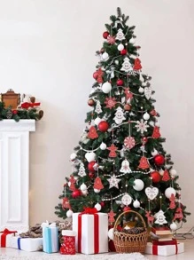 16包聖誕樹吊掛裝飾球,聖誕樹裝飾禮物 - 紅白色 - 查看 2