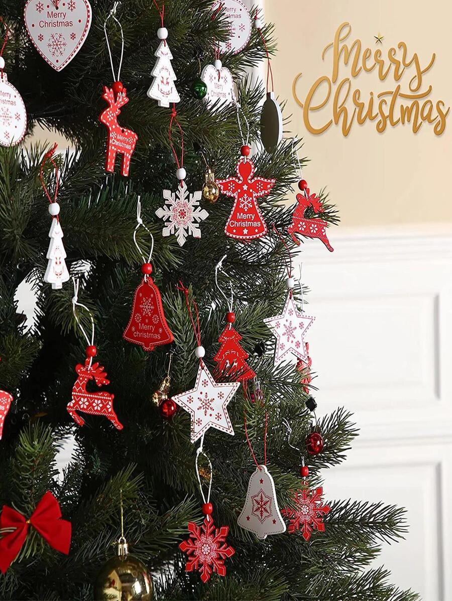 16包聖誕樹吊掛裝飾球,聖誕樹裝飾禮物 - 紅白色 - 查看 1