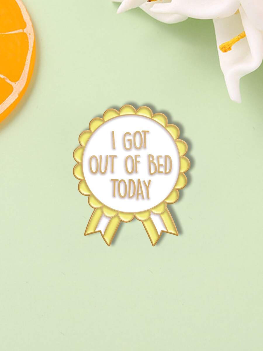 1pc Sunflower cartoon cute brooch English pattern alloy boys and girls pin jeans backpack - White - View 1