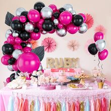 129pcs Pink Balloon Arch Garland Kit With Metallic Silver Balloons, Pink&black Balloon Flower Garland Kit, Latex Party Balloons For Baby Shower, Engagement, Wedding And Diy Party Decoration Supplies - Multicolor - View 4