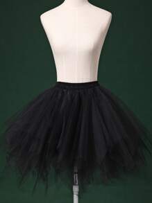 1pc Women's European And American Style Black And White Candy-Colored Multicolor Mesh Skirt, Wedding Photography Skirt Fall Clothes For Women - Black - View 2