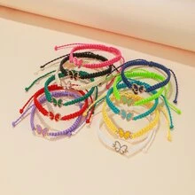 11pcs/set Colorful Butterfly & Bead & Alloy Seven-color Handmade Braided Bracelet