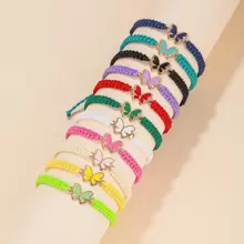 11pcs/set Colorful Butterfly & Bead & Alloy Seven-color Handmade Braided Bracelet