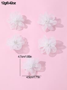 5pcs Girls' White Mesh Fabric Flower Hair Clips For Daily Decoration - White - View 5