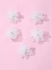 5pcs Girls' White Mesh Fabric Flower Hair Clips For Daily Decoration - White - View 3