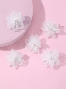5pcs Girls' White Mesh Fabric Flower Hair Clips For Daily Decoration - White - View 1