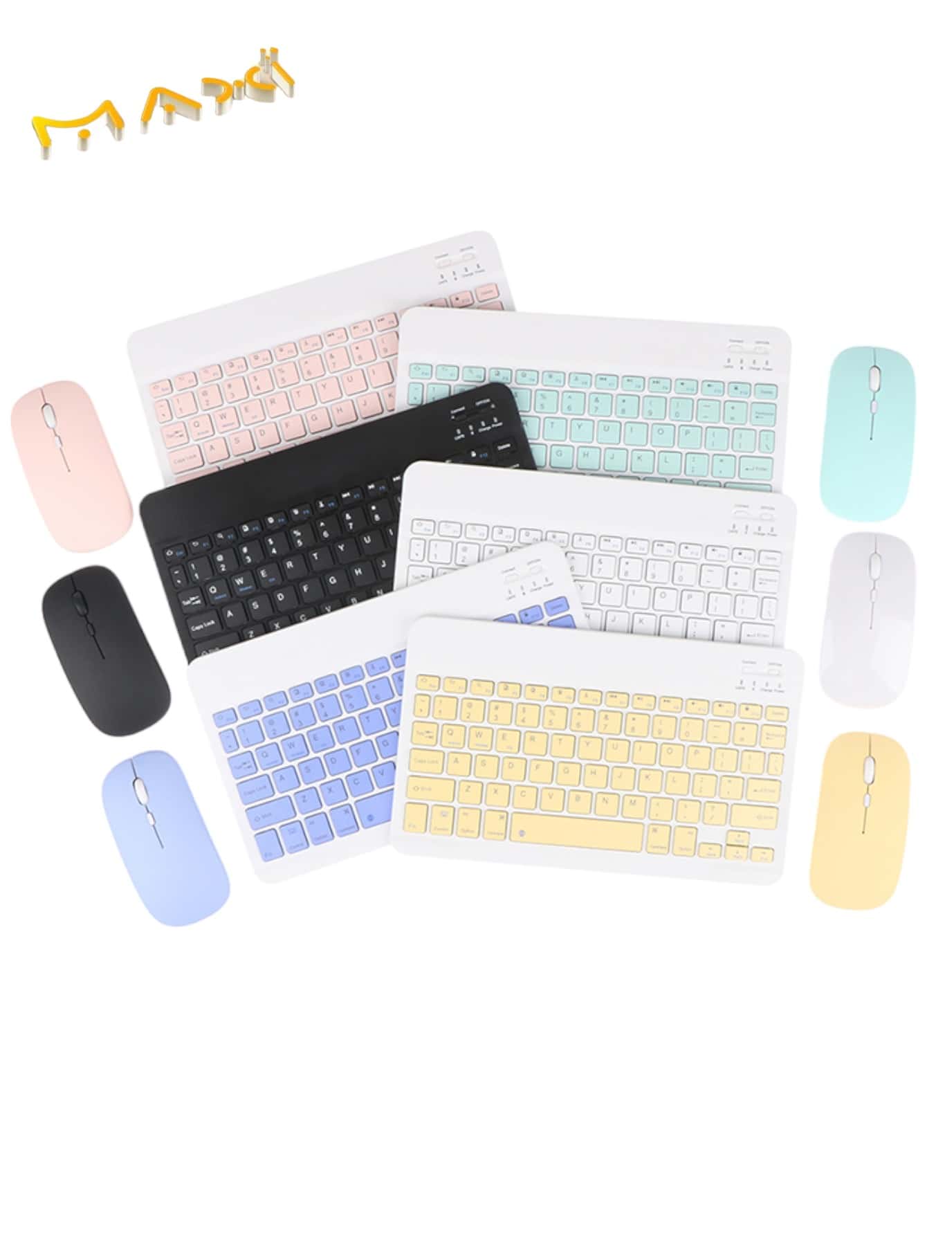 Set Inalámbrico Teclado + Mouse Bluetooth Colores Pastel | Recargable, Compacto y Silencioso | Compatible con PC, Tablet y Celular - Rosa - Ver 1