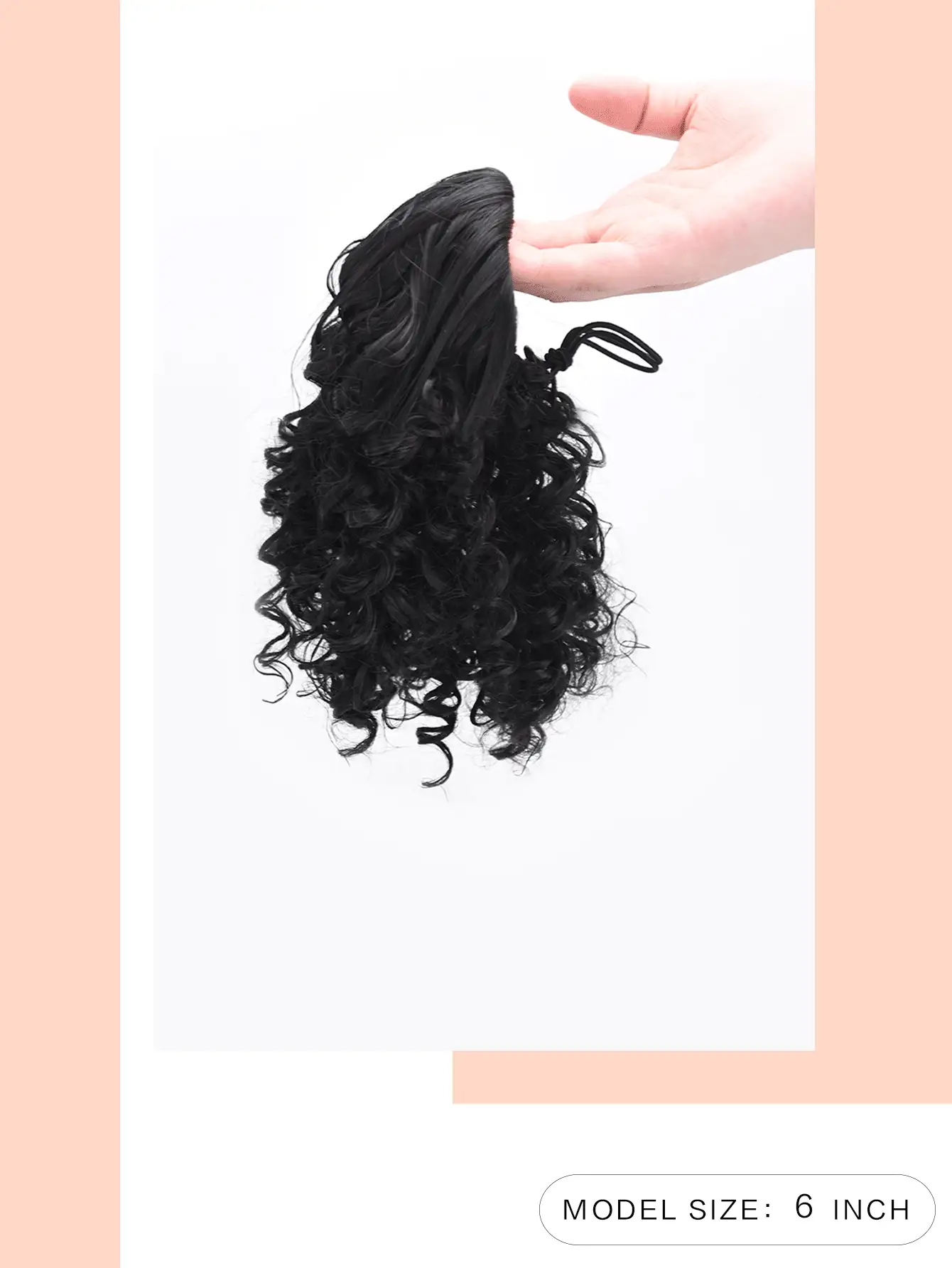 一套裝抽繩螺絲,小和中型卷馬尾,黑色6英寸短合成纖維纖維,女士人造假髮適用於日常穿著 - 黑色 - 查看 5