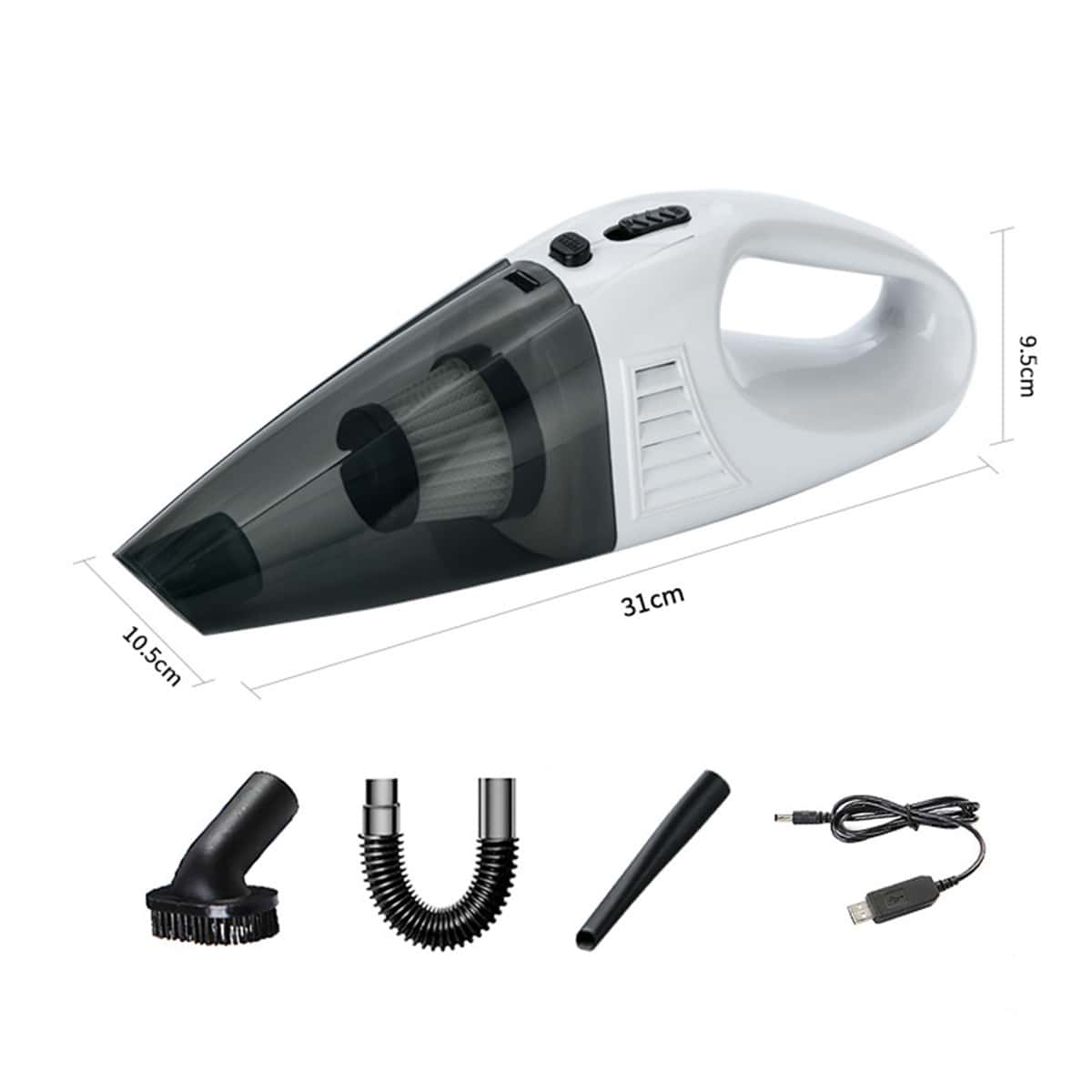 1 件車用吸塵器高功率 3300pa 吸力無線充電手持吸塵器乾濕兩用小型家用車載兩用吸塵器 Usb 充電 - 黑與白 - 查看 1