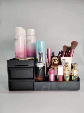 1個桌面收納盒化妝品組織抽屜加開放式儲物盒桌面儲架筆筒家庭分類配件適用於文具筆用品美容用品香水美容刷眼影指甲油眉筆口紅化妝梳妝鏡辦公桌浴室櫃