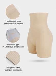 1pc Women's High Waist Criss-Cross Tummy Control Seamless Shapewear Pants, Flat Belly Tight Shorts, Underwear, Briefs, Waist Cincher - Apricot - View 9