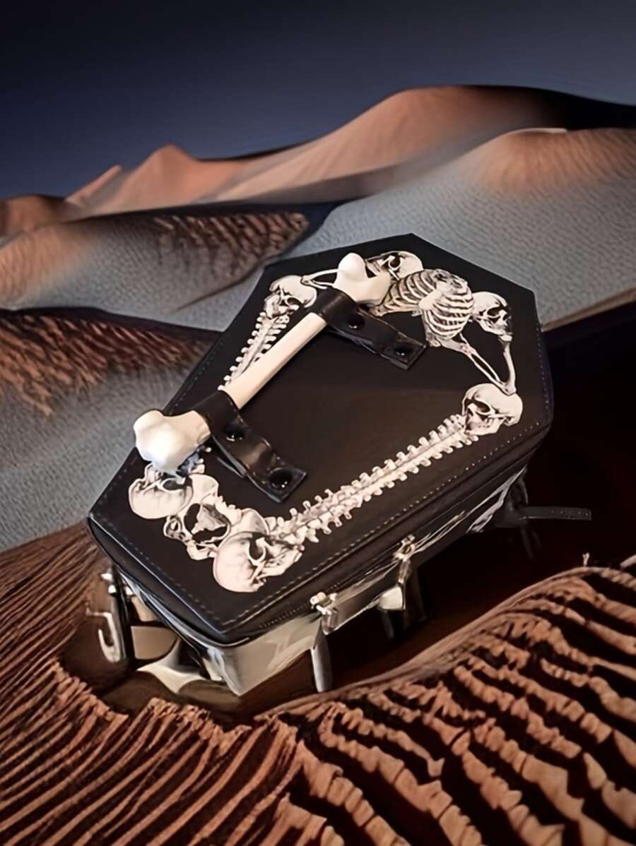 防水、轻便、便携、经典、休闲哥特式风格、Y2K 风格、朋克风格、万圣节讨糖袋派对用品手提包，Ghost Gothic Ghost 女士哥特式头/蝙蝠形手提包单肩包，适合大学、少女、女士、假日、度假、购物、户外新奇包 - 白色 - 查看 1