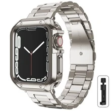 金色TPU鍍膜防護殼 + 金色不鏽鋼金屬手錶帶，兼容蘋果手錶帶Apple Watch Strap，Ultra/Se/8/7/6/5/4/3/2/1，38/40/41/42/44/45/49mm  Apple Watch Strap 金屬錶帶手錶帶Apple Watch Strap手錶帶手錶保護套 - 金色 - 查看 6