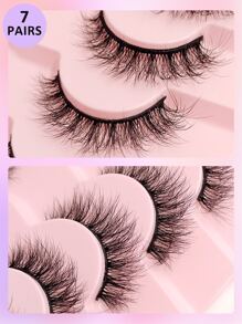 Asiteo 7对自然柔软蓬松交叉加长浓密仿貂毛假睫毛 - 黑色 - 查看 7