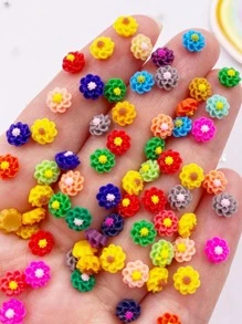 100 piezas de pegatinas de arte de uñas 3D en forma de mini flor de resina de colores profundos mezclados al azar de 6 mm para manualidades, decoración de estuches móviles, accesorios de pendientes de moda y elaboración de artesanías