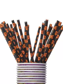 25pcs Halloween Series Disposable Kraft Paper Straws - Black - View 2