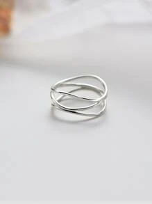 BALMORA 1pc Sterling S925 Silver Fashionable Elegant Minimalist Geometry Asymmetrical Lines Three Layers Elegant Rings For Women Party Entrance School Daily Wearing Jewelry Gift