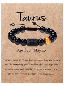 1 件 10 毫米黑色玻璃珠十二生肖手工串珠手链，男士珠宝