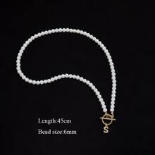 1pc Classic Pave Initial Toggle Clasp Faux Pearl Necklace For Women Party