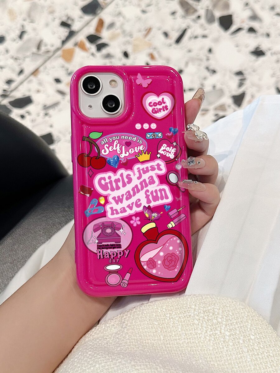 1pc Cartoon Illustration Shock-Absorbing Phone Case, Compatible With IPhone - Multicolor - View 1