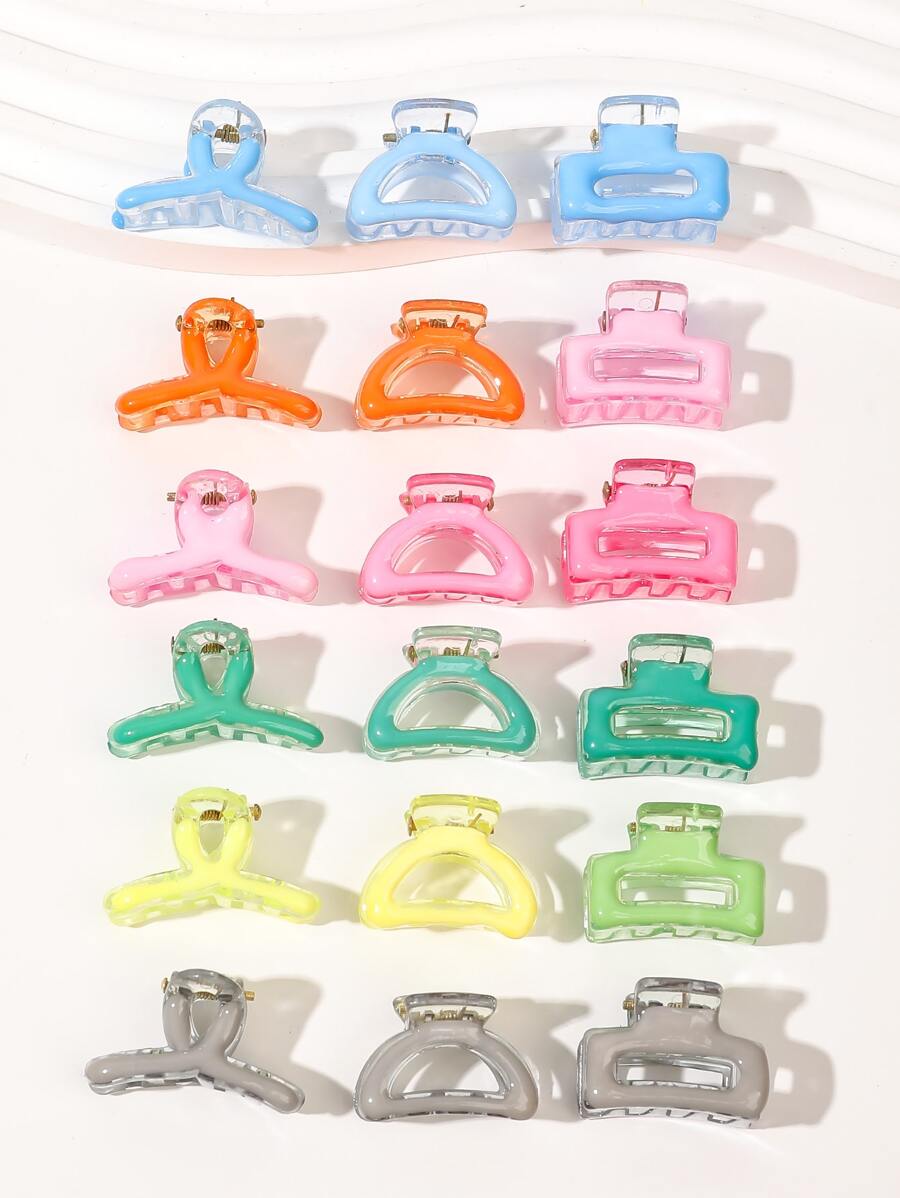 16 Cái/bộ Mini Nhựa Bobby Chân, Nhiều Màu Sắc Ombre Thiết Kế, Hình Vuông & Criss-Chéo & Nửa Vòng Tròn, kẹp Nổ Bên