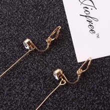 2 件水晶和珍珠装饰长款优雅耳环，无穿孔，高品质时尚夹式耳环，适合女性日常佩戴 - 金黃色 - 查看 3