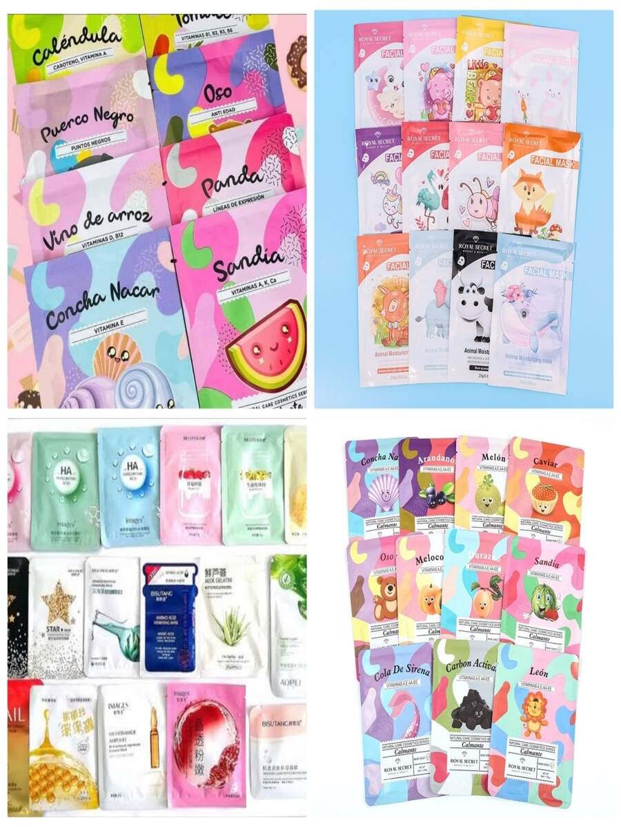 200 Mascarillas Faciales Mascarilla Coreanas Kawaii Hidratantes de Tela Surtidas - Multicolor - Ver 1