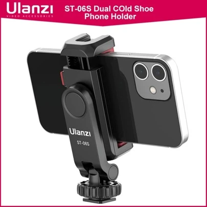 Ulanzi ST-06S豎向手機固定架三腳架帶Cold Shoe冷靴頭，可安裝麥克風燈，適用於iPhone 12，Vlog拍攝用智慧型手機固定架
