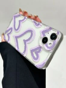 婚礼情人节 Y2K 紫色透明太空主题心形设计手机壳适用于 15/15Pro/15Plus/15Promax 防水防震防摔防刮 - 彩色 - 查看 3