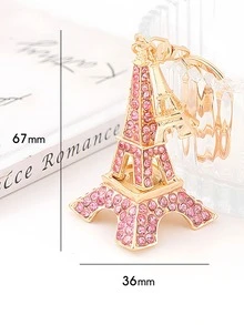 1pc Premium Rhinestone Paris Eiffel Tower Car Keychain, Women's Bag Charm, Metal Key Ring, Sightseeing Keychain Gift - Multicolor - View 3