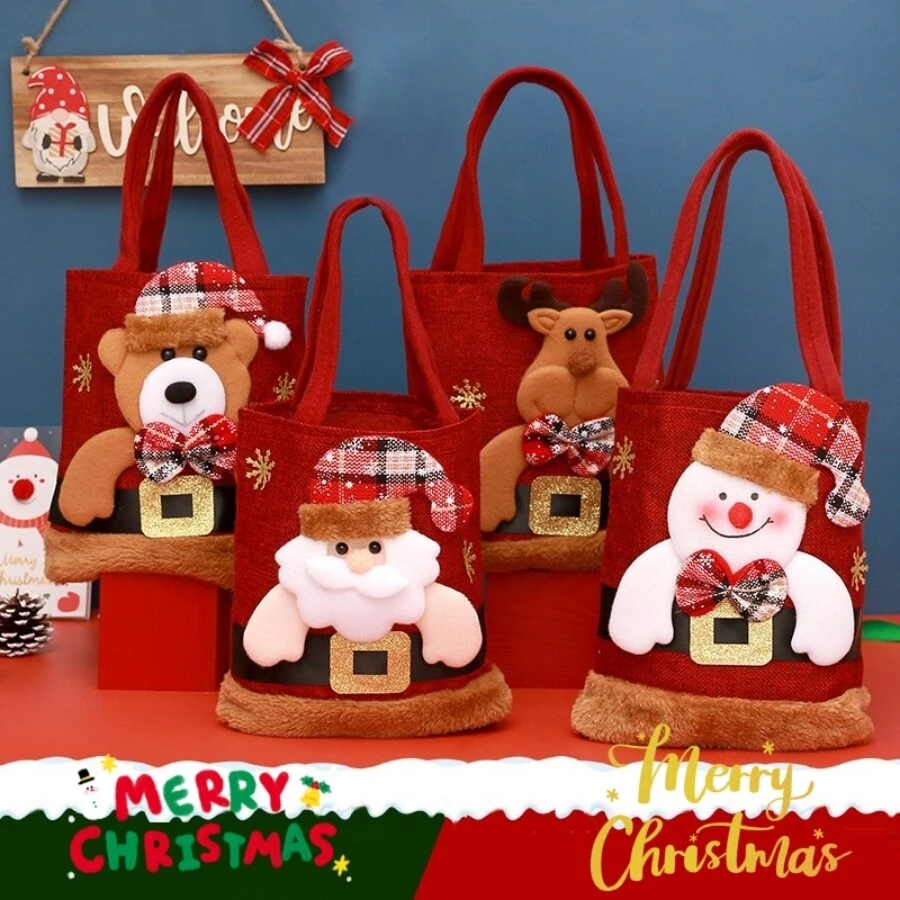 1 件，粗麻布圣诞袋圣诞礼品袋粗麻布圣诞糖果袋小圣诞亚麻袋糖果礼品袋零食袋可重复使用的礼品包装袋节日派对礼品袋