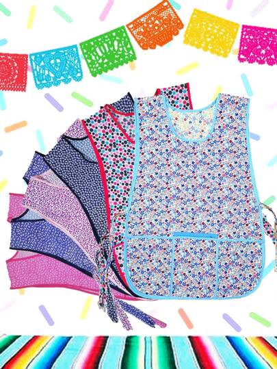 6 Batas con cierre de flores Bolsa Delantal tradicional Chaqueta con bolsa, organizador, almacenamiento