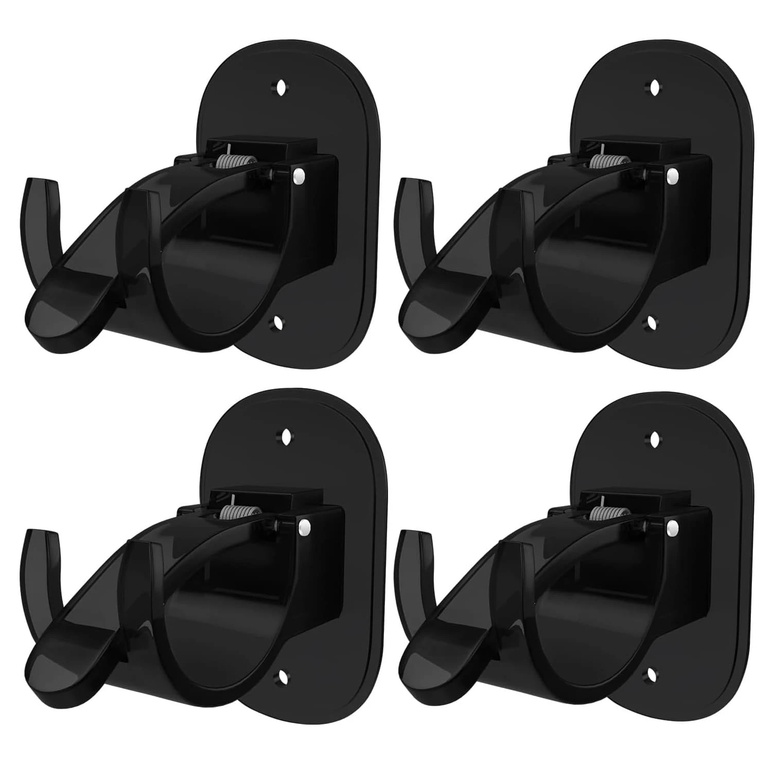 4pcs Upgraded Self-adhesive Curtain Rod Brackets, Curtain Pole Holders, No Drill Wall Curtain Rod Brackets, Suitable For 0.6~1.7 Inches Dia. Curtain Rods, Black - Black - View 1