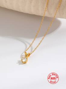 1入組純銀(S925)金色經典圓形方晶鋯石吊墜項鍊適合女士-優雅,多用途禮品