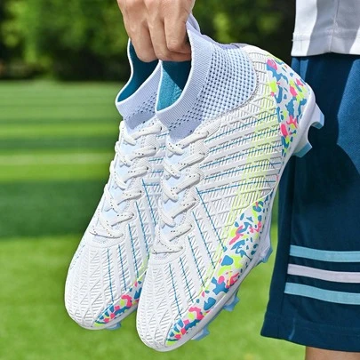 Pantofi de fotbal de vârf unisex cu crampoane lungi, ușoare, respirabile, rezistente la șocuri, anti-alunecare, rezistente la uzură, la modă, potrivite pentru sporturile studenților, în aer liber și pantofi de antrenament de fotbal profesioniști cu crampoane înalte și scurte Ronaldo