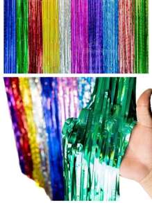 2 Cortinas Lluvia Metalicas Fiesta Decoración Elige Color - Rojo - Ver 2