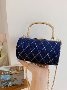 時尚硬殼手拿包適用於晚上派對,宴會,手提包 - 寶藍色 - 查看 2