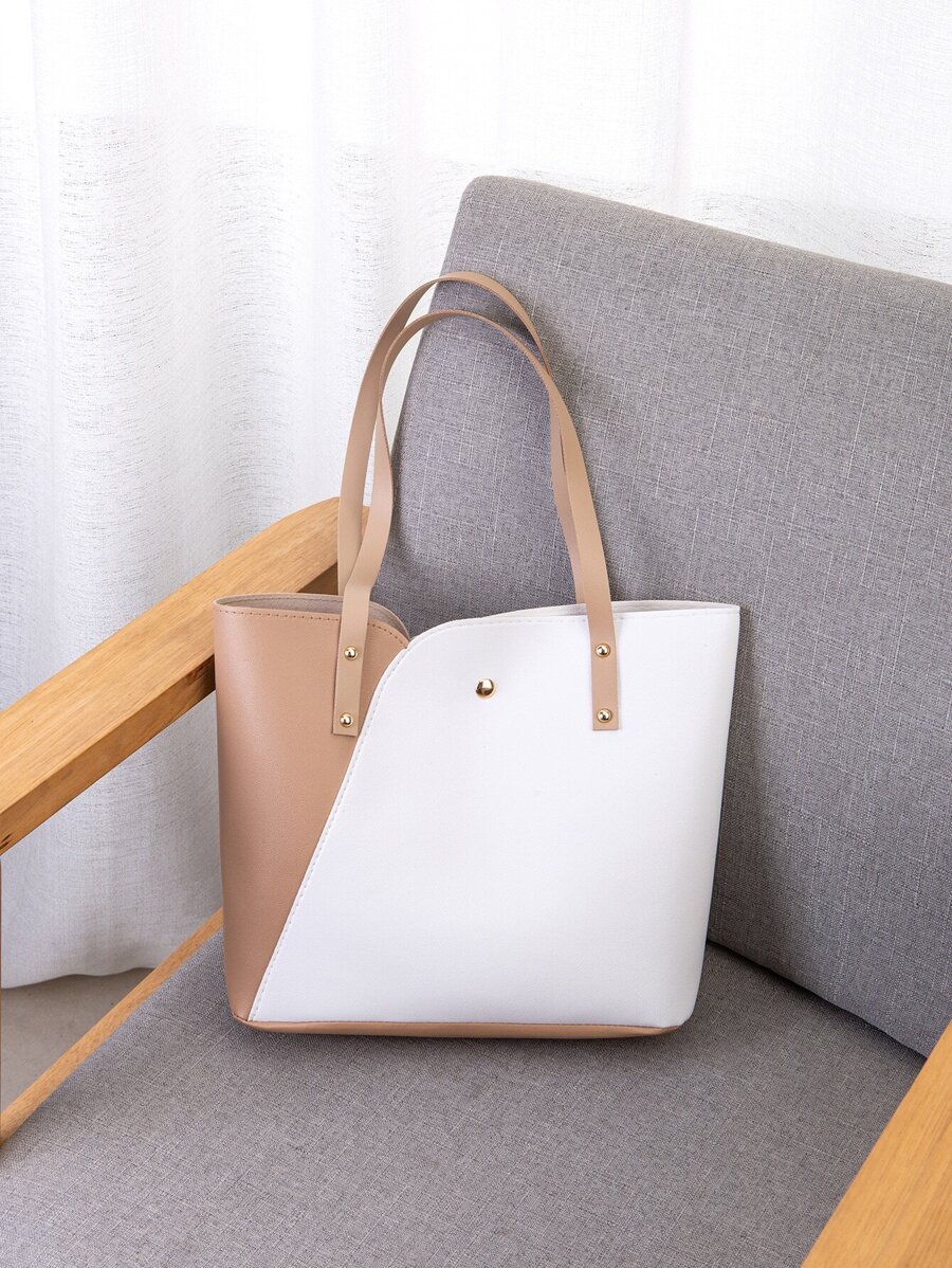 New Summer Fashion Colorblock Handbag Shoulder Tote Bag, Multi-Color Ladies Shopping Bag - Multicolor - View 1