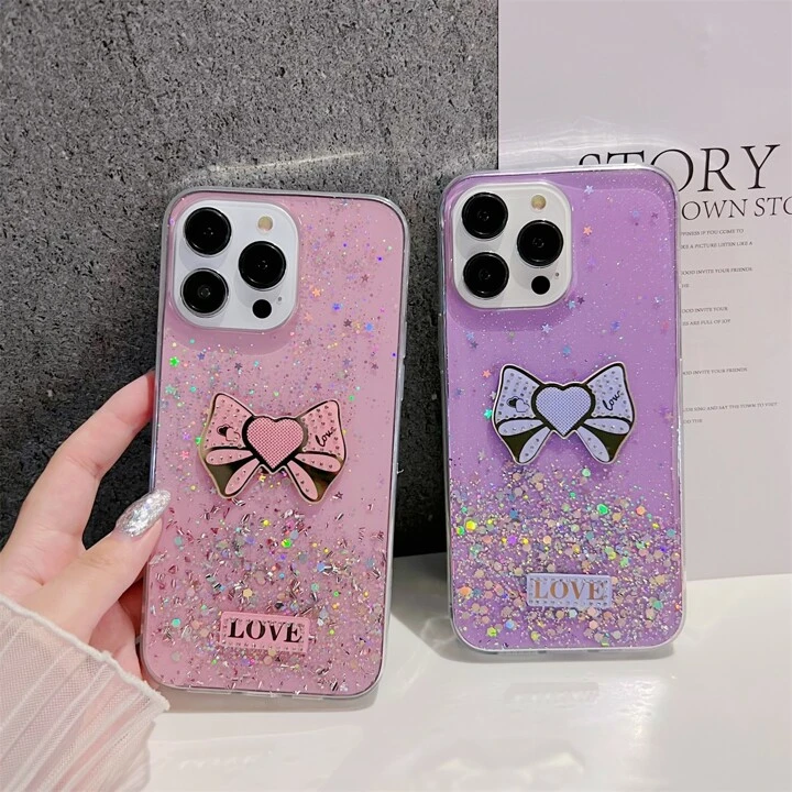 女性向け スマホケース ハート リボン スター ホログラム
