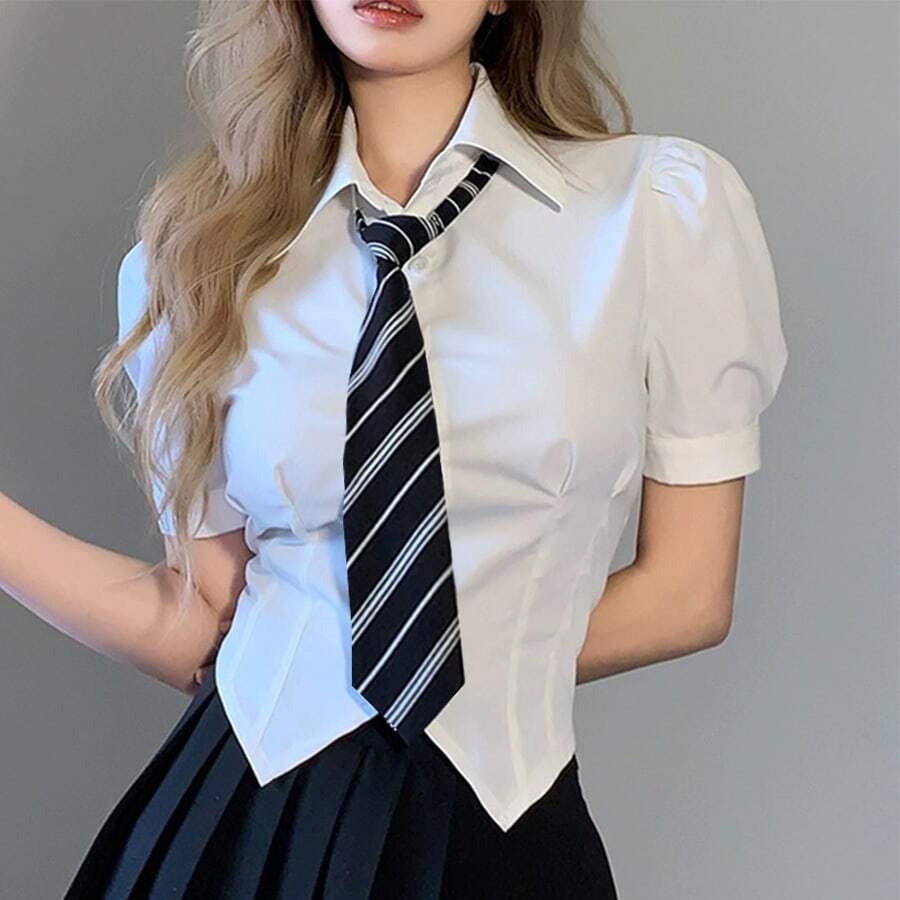 1入韓式/日式大學風女士領帶,不需打結的休閒學生制服飾品 - 黑色 - 查看 1
