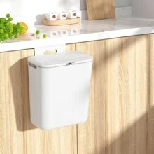 1pc Kitchen Wall-mounted Garbage Can With Sliding Lid, Large Caliber Fixed With Pressure Ring And Thickened Storage Bucket Without Drilling - White - View 5