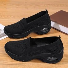 New Sports Casual Fashion Square Dance Shoes, Comfortable Slip-On, Versatile, Fabric, Breathable, Thick Sole, Air Cushion Shock Absorbing, Elevator, Outdoor, Plus Size Women Shoes