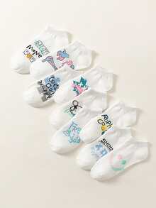 9 Pairs Women's Cartoon Pattern Printed Casual Cute Short Socks - Multicolor - View 2