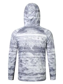 1pc Gray Camouflage Fishing Clothes With Face Mask And Cap - Grey - View 2