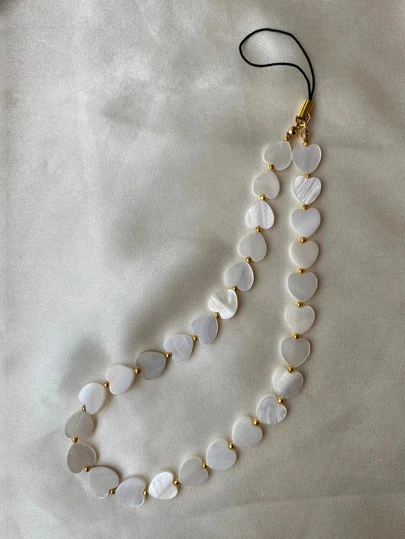 1pc Heart Shell Beaded Phone Charm Keychain Simple Mobile Phone Case Accessory For Women