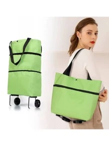 Carrito Bolso portátil con Ruedas Plegable Ajustable para Mandado; Bolsa y carrito 2 en 1 plegable con ruedas mandado supermercado super. - Verde - Ver 1