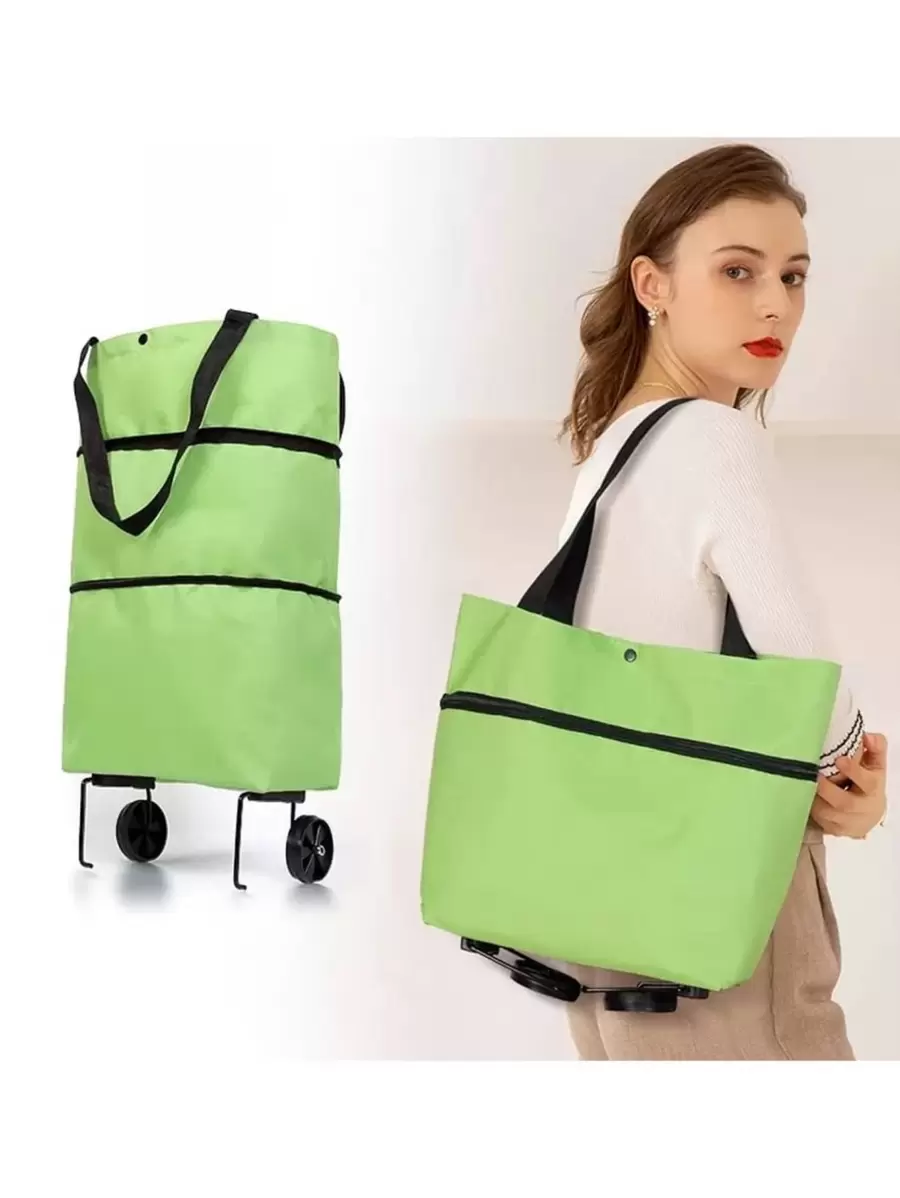 Carrito Bolso portátil con Ruedas Plegable Ajustable para Mandado; Bolsa y carrito 2 en 1 plegable con ruedas mandado supermercado super. - Verde - Ver 1