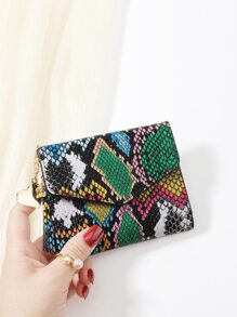 蛇形撞色金属心形和流苏装饰零钱包小号双折女士钱包迷你轻便简约时尚现代商务周年纪念圣诞节情人节生日礼物情侣礼物女孩女士女士包学校用品学校宿舍和返校女士钱包钱包小钱包 - 彩色 - 查看 3