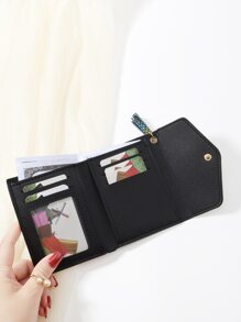 蛇形撞色金属心形和流苏装饰零钱包小号双折女士钱包迷你轻便简约时尚现代商务周年纪念圣诞节情人节生日礼物情侣礼物女孩女士女士包学校用品学校宿舍和返校女士钱包钱包小钱包 - 彩色 - 查看 2